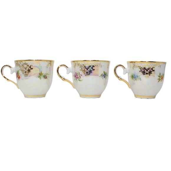 Moritz Zdekauer Czech Republic Iridescent Porcelain Tea Cup And Saucer 12PC Set - Picture 6 of 12